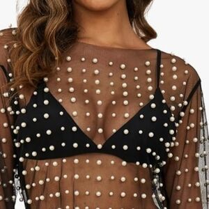 Sheer Black Pearl Embellished Top